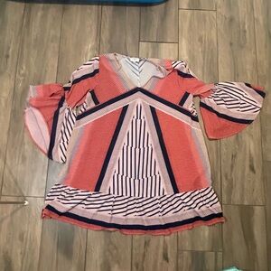 Umgee Striped Bell Sleeve Blouse